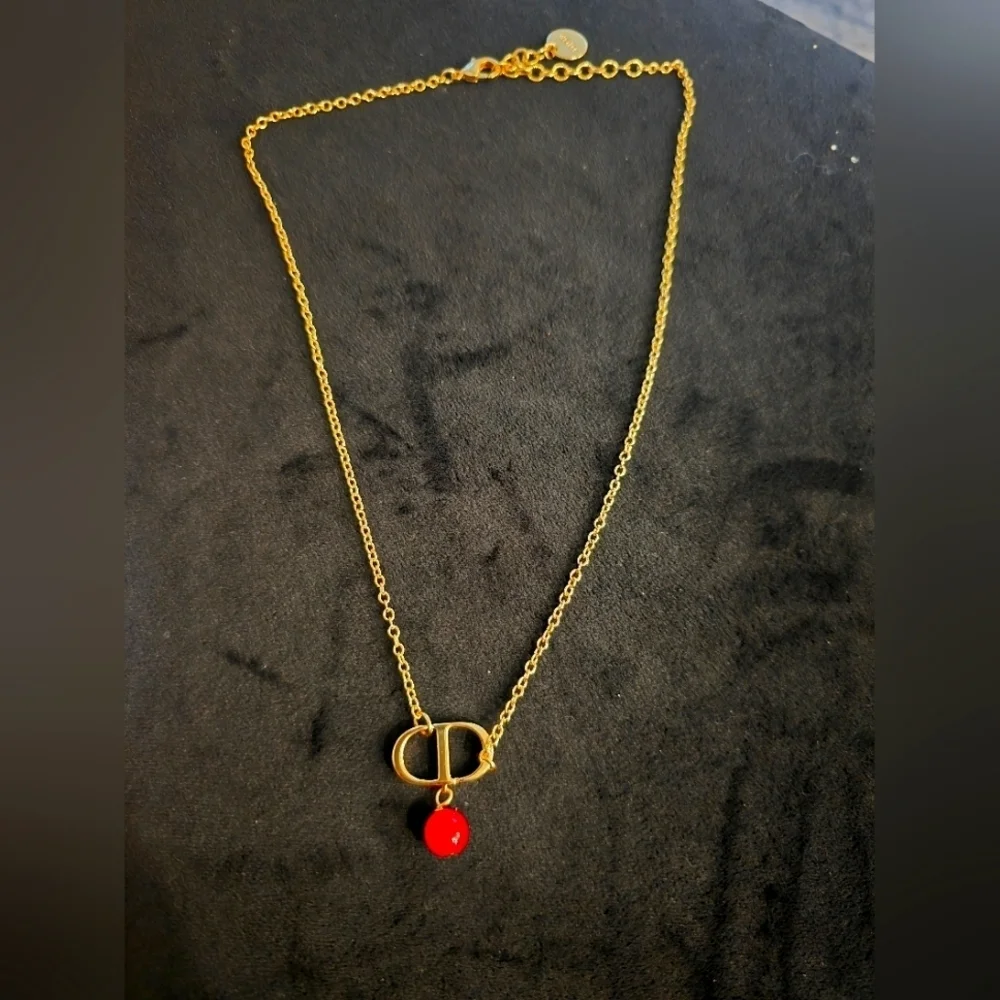 18kgp Dior Gold Necklace with Red Pendant